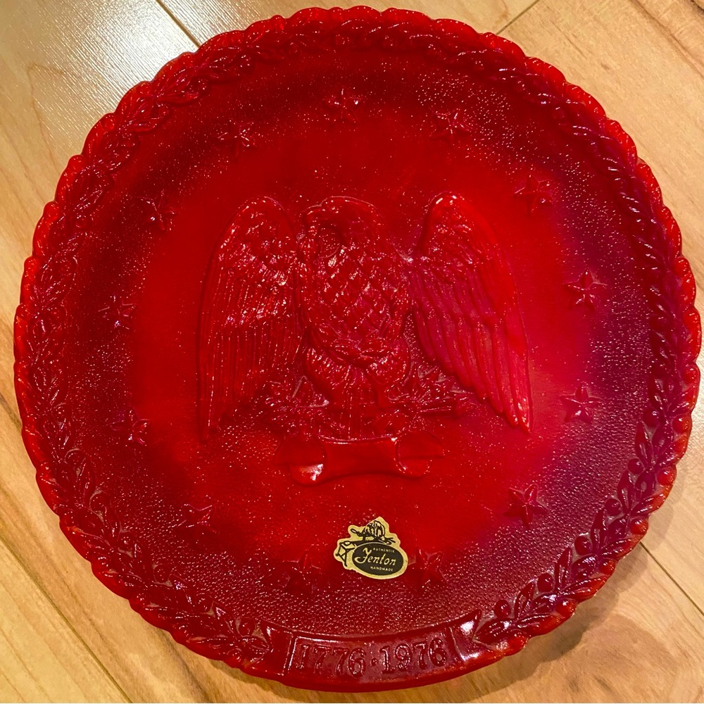 SALE!!! Fenton Red “1976 Bicentennial” collectible Glass Plate-Eagle Design